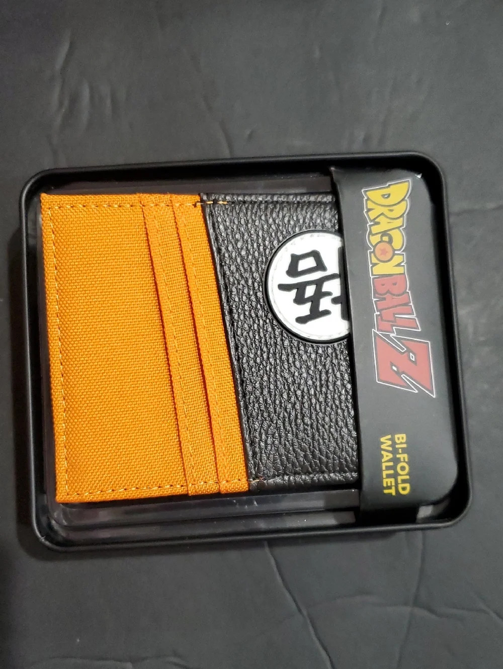 DragonBall Z black orange canvas Goku bifold wallet in DragonBall Z black‎ tin